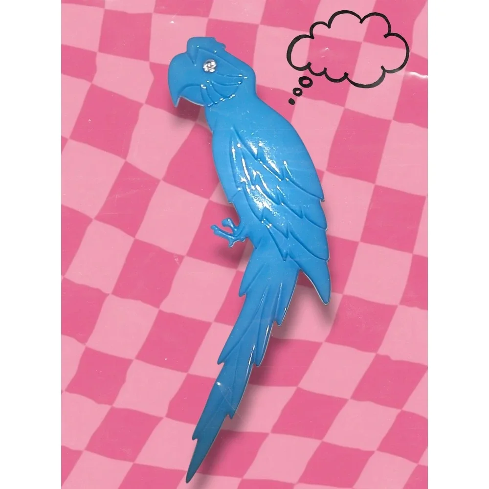 Vintage Plastic Buch+Deichmann Copenhagen Blue‎ Parrot Bird Brooch 5.25